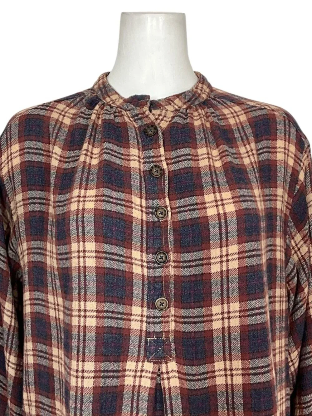 Free People Northern Bound Pullover Top Shirt S Plaid Moonlit Combo Wool Blend